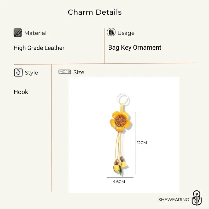 Tibetan Gesang Flower Leather Bag Charm – Handmade Full - Grain Leather Pendant | Ethnic Floral Accessory | Spiritual Boho Keychain Gift - Tomlynam