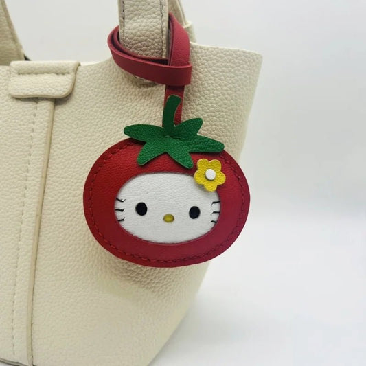 Tomato Cat Leather Bag Charm – Handmade Lambskin Animal Keychain | Cute Cartoon Pendant | Sweet Gift for Bags & Keys - Tomlynam