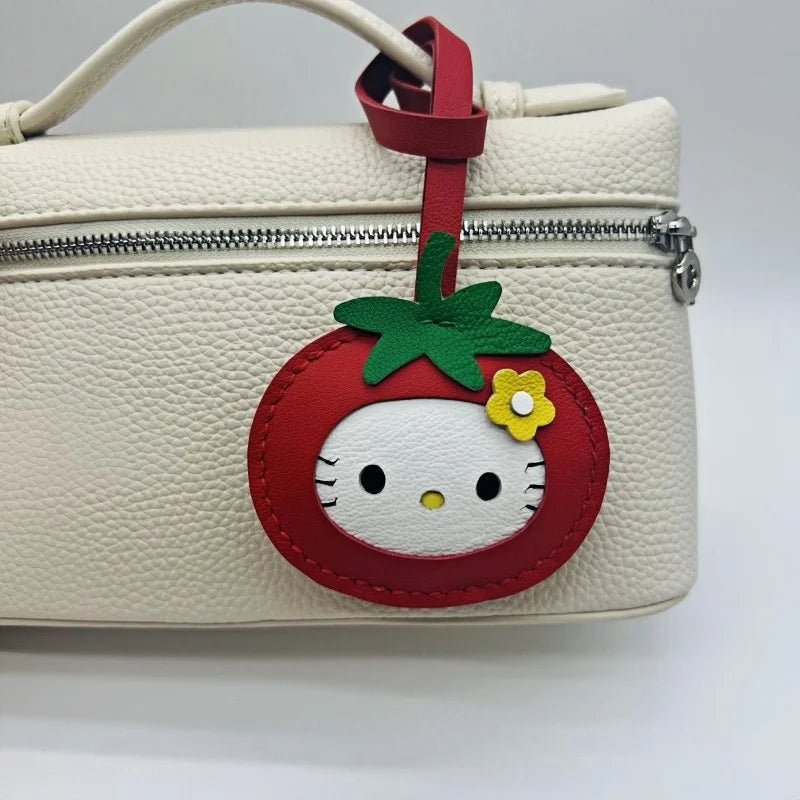 Tomato Cat Leather Bag Charm – Handmade Lambskin Animal Keychain | Cute Cartoon Pendant | Sweet Gift for Bags & Keys - Tomlynam