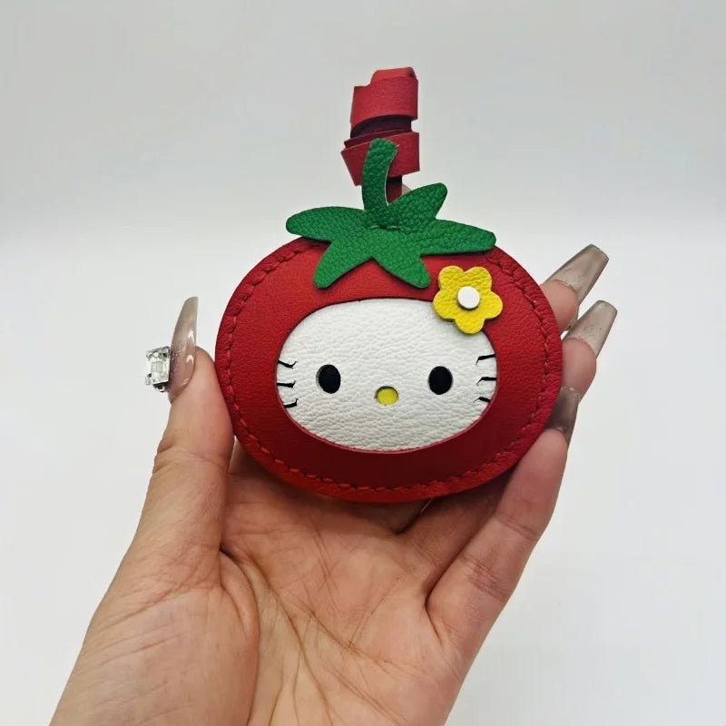 Tomato Cat Leather Bag Charm – Handmade Lambskin Animal Keychain | Cute Cartoon Pendant | Sweet Gift for Bags & Keys - Tomlynam