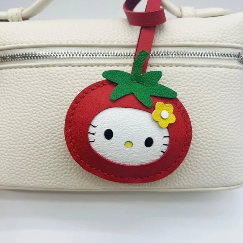 Tomato Cat Leather Bag Charm – Handmade Lambskin Animal Keychain | Cute Cartoon Pendant | Sweet Gift for Bags & Keys - Tomlynam