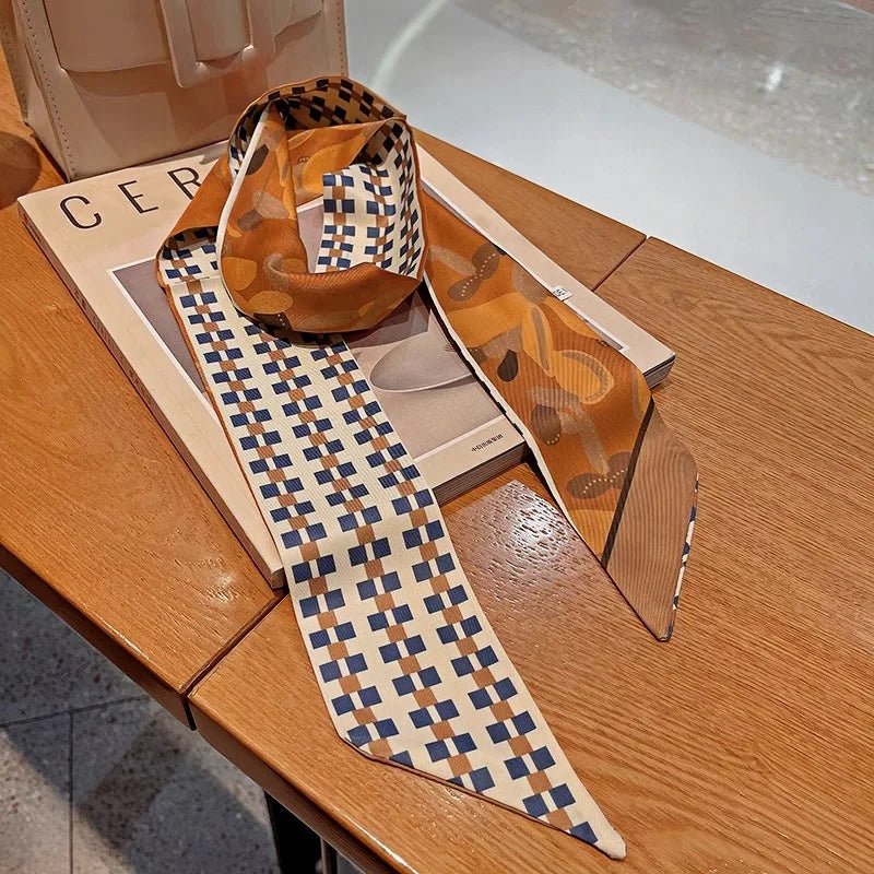 Twilly Scarf Cactus Harmony 100% Silk Bag Handle Ribbon, Wrist & Hair Scarf, 6×125cm Silk Twilly Scarf - Tomlynam