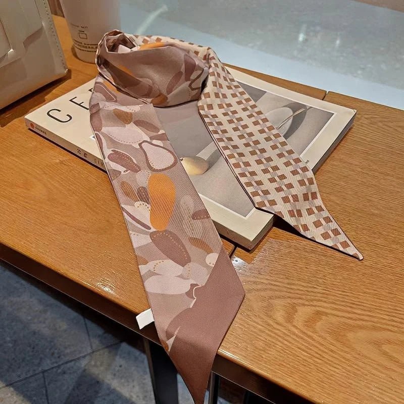 Twilly Scarf Cactus Harmony 100% Silk Bag Handle Ribbon, Wrist & Hair Scarf, 6×125cm Silk Twilly Scarf - Tomlynam