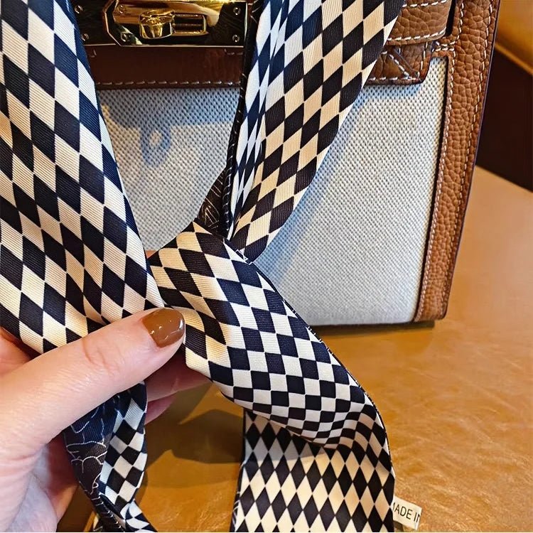 Twilly Scarf Diamond Castle 100% Silk Bag Handle Ribbon, Wrist & Hair Scarf, 7×124cm Silk Twilly Scarf - Tomlynam