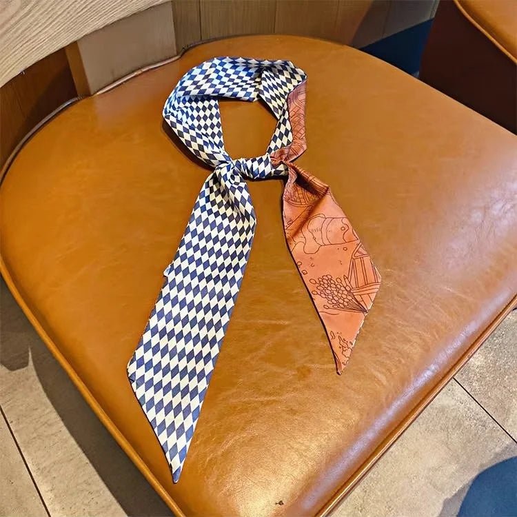 Twilly Scarf Diamond Castle 100% Silk Bag Handle Ribbon, Wrist & Hair Scarf, 7×124cm Silk Twilly Scarf - Tomlynam