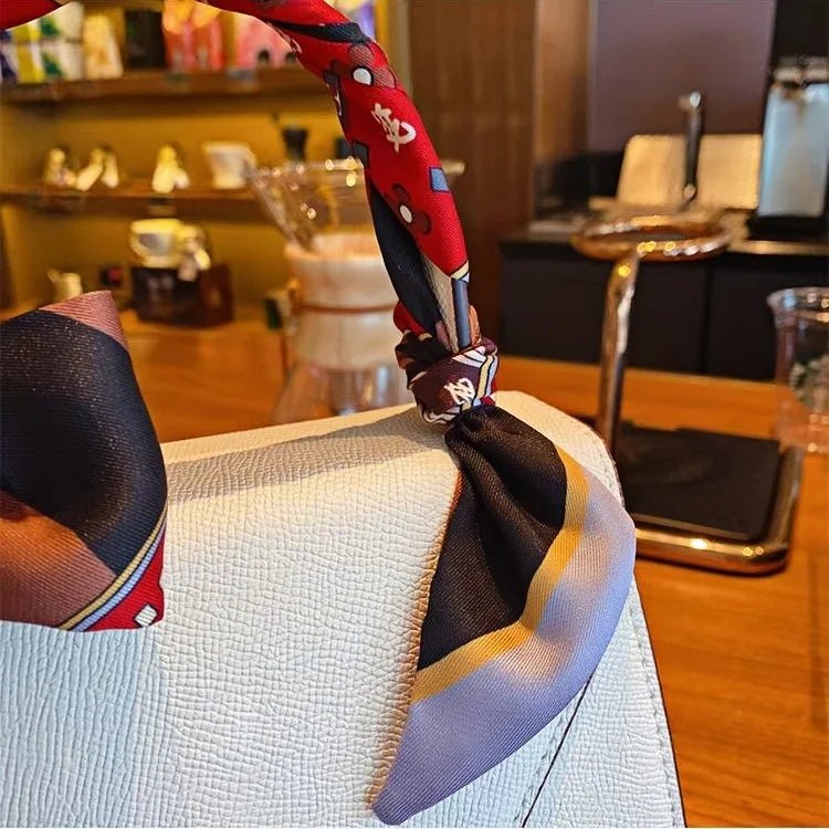 Twilly Scarf Geometric Harmony 100% Silk Bag Handle Ribbon, Wrist & Hair Scarf, 6×105cm Silk Twilly Scarf - Tomlynam