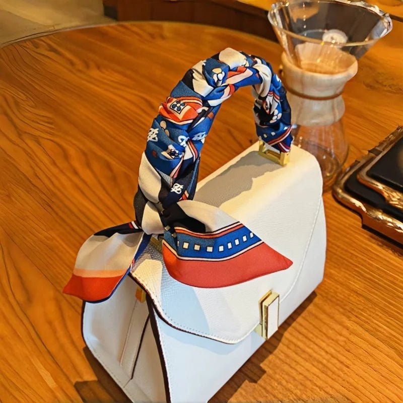 Twilly Scarf Geometric Harmony 100% Silk Bag Handle Ribbon, Wrist & Hair Scarf, 6×105cm Silk Twilly Scarf - Tomlynam