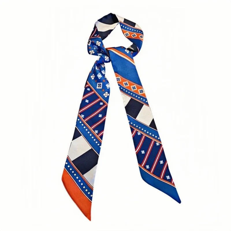 Twilly Scarf Geometric Harmony 100% Silk Bag Handle Ribbon, Wrist & Hair Scarf, 6×105cm Silk Twilly Scarf - Tomlynam