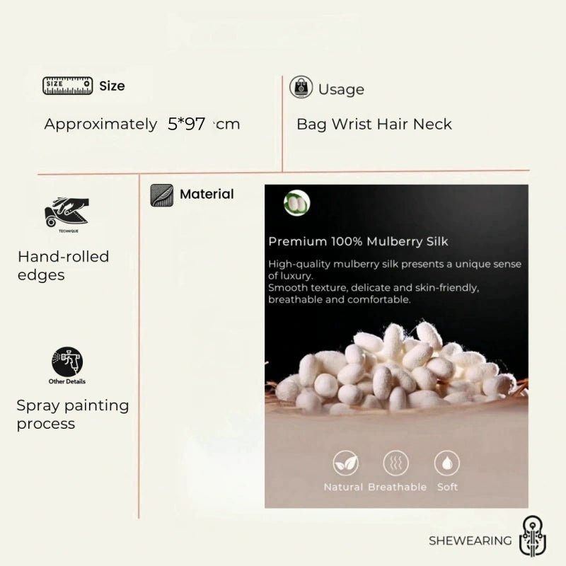 Twilly Scarf Noir & Ivory Vintage 100% Silk Bag Handle Ribbon, Wrist & Hair Scarf, 5×97cm Silk Twilly Scarf - Tomlynam