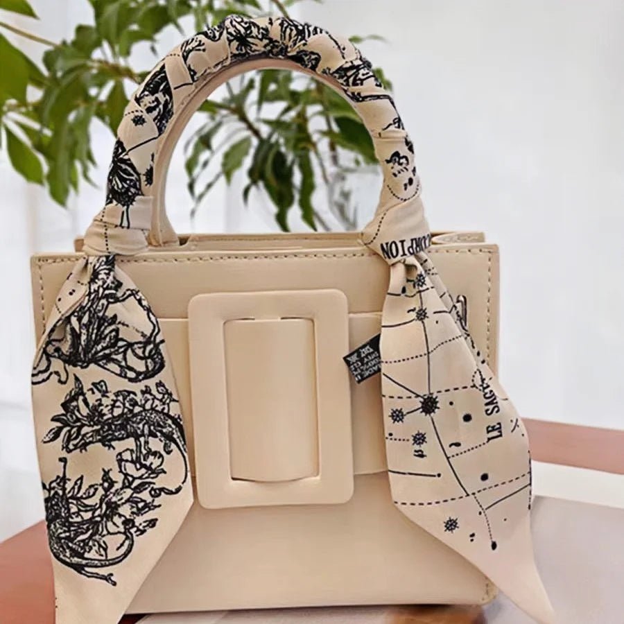 Twilly Scarf Noir & Ivory Vintage 100% Silk Bag Handle Ribbon, Wrist & Hair Scarf, 5×97cm Silk Twilly Scarf - Tomlynam