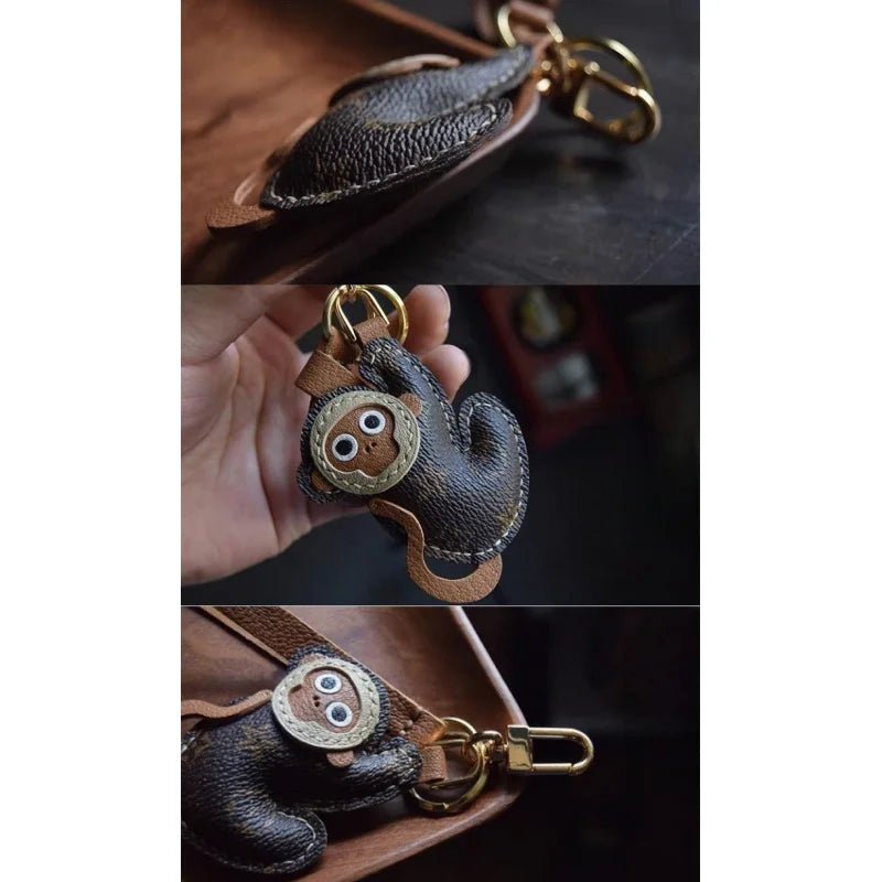 Vintage - Inspired Monkey Leather Keychain – Handcrafted Full - Grain Leather Bag Charm | Retro Aesthetic Car Key Holder | Unique Gift for Women - Tomlynam