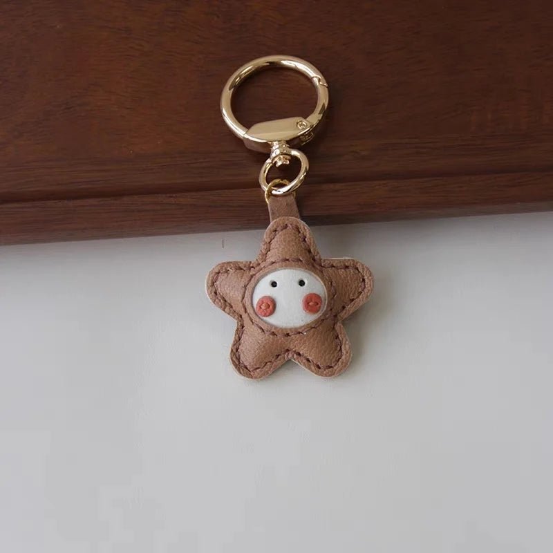 Whimsical Angel Star Leather Charm – Handmade French Goatskin Keychain | Lucky Pendant for Bags | Cute Guardian Gift - Tomlynam