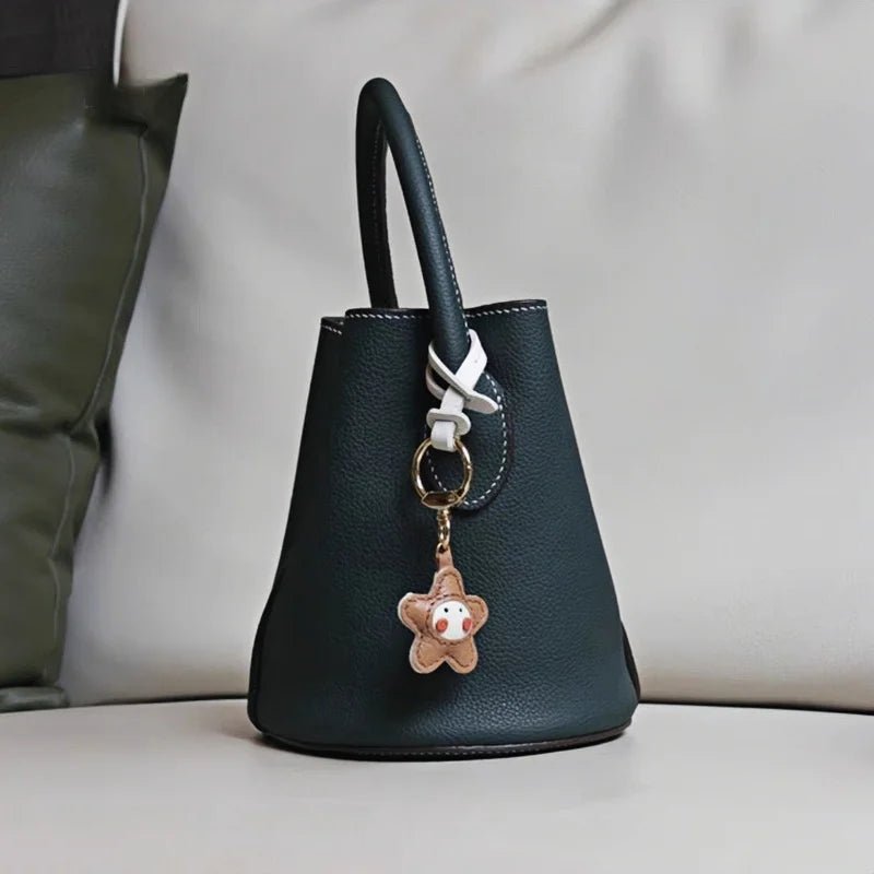 Whimsical Angel Star Leather Charm – Handmade French Goatskin Keychain | Lucky Pendant for Bags | Cute Guardian Gift - Tomlynam