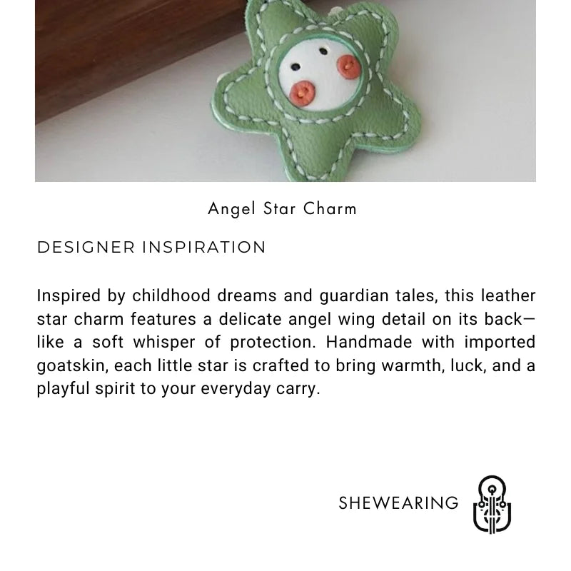 Whimsical Angel Star Leather Charm – Handmade French Goatskin Keychain | Lucky Pendant for Bags | Cute Guardian Gift - Tomlynam