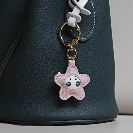 Whimsical Angel Star Leather Charm – Handmade French Goatskin Keychain | Lucky Pendant for Bags | Cute Guardian Gift - Tomlynam