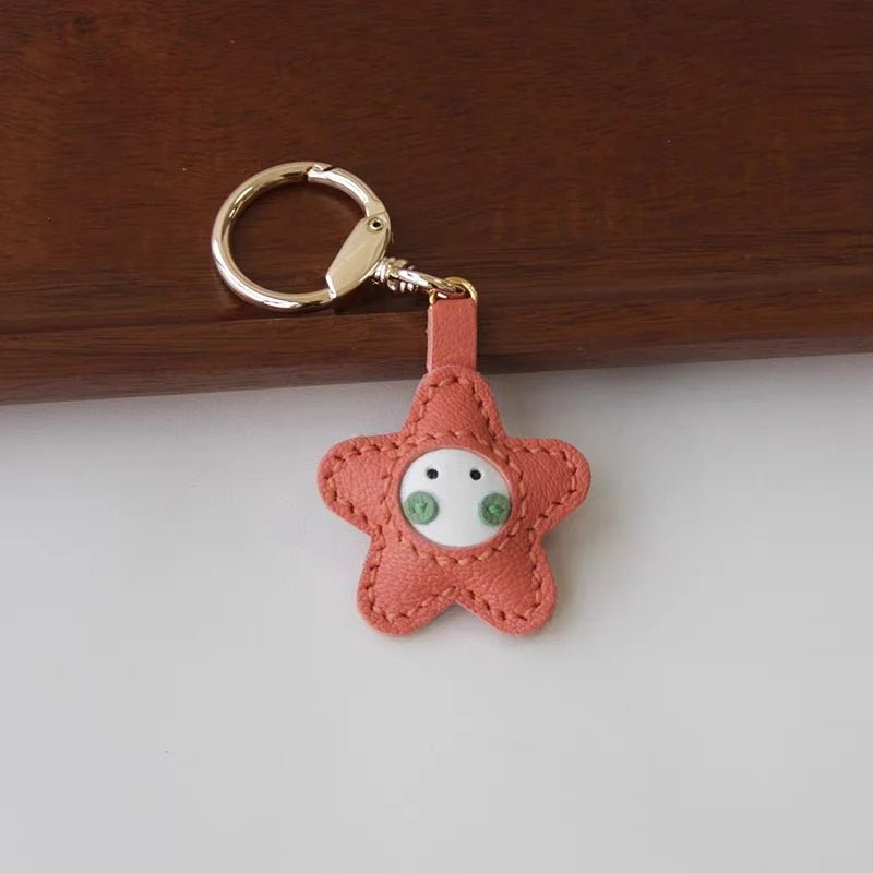 Whimsical Angel Star Leather Charm – Handmade French Goatskin Keychain | Lucky Pendant for Bags | Cute Guardian Gift - Tomlynam