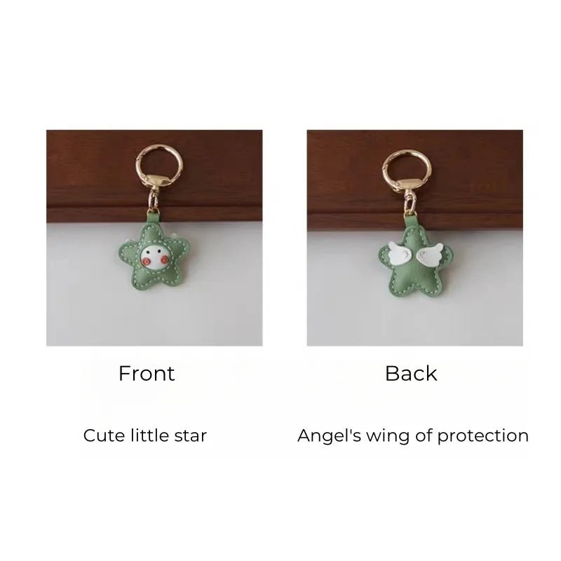 Whimsical Angel Star Leather Charm – Handmade French Goatskin Keychain | Lucky Pendant for Bags | Cute Guardian Gift - Tomlynam