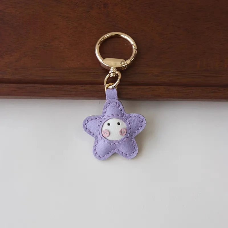 Whimsical Angel Star Leather Charm – Handmade French Goatskin Keychain | Lucky Pendant for Bags | Cute Guardian Gift - Tomlynam