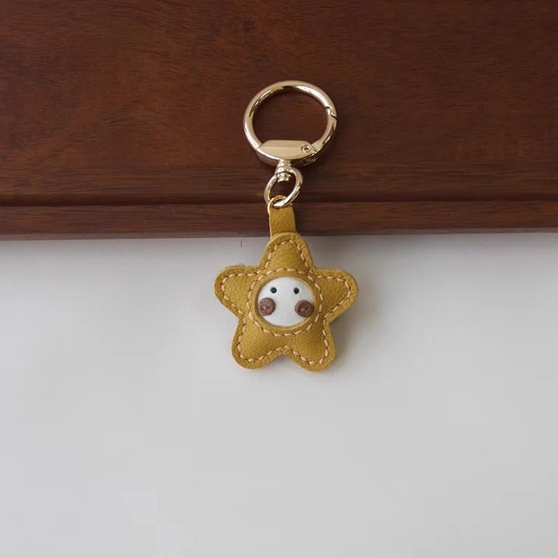 Whimsical Angel Star Leather Charm – Handmade French Goatskin Keychain | Lucky Pendant for Bags | Cute Guardian Gift - Tomlynam