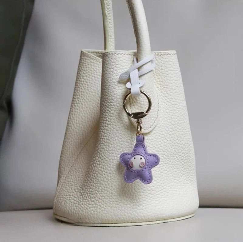 Whimsical Angel Star Leather Charm – Handmade French Goatskin Keychain | Lucky Pendant for Bags | Cute Guardian Gift - Tomlynam