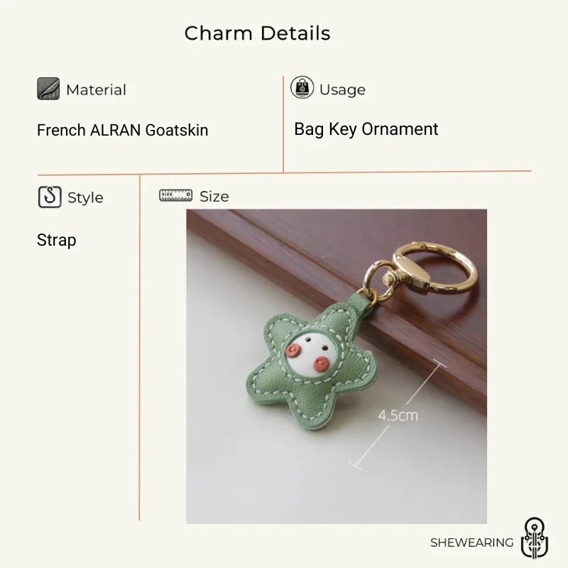 Whimsical Angel Star Leather Charm – Handmade French Goatskin Keychain | Lucky Pendant for Bags | Cute Guardian Gift - Tomlynam