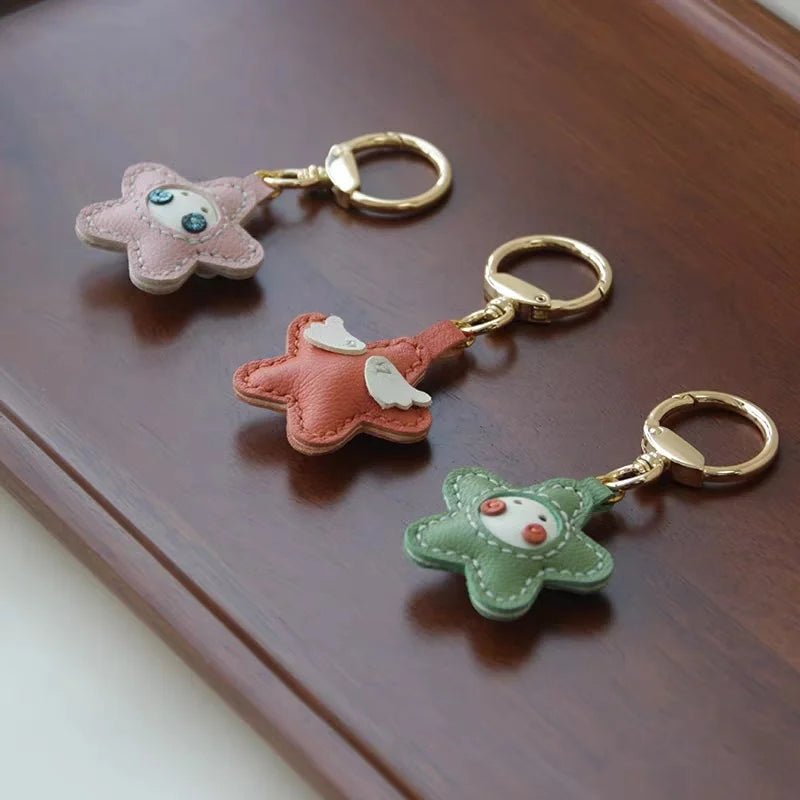 Whimsical Angel Star Leather Charm – Handmade French Goatskin Keychain | Lucky Pendant for Bags | Cute Guardian Gift - Tomlynam