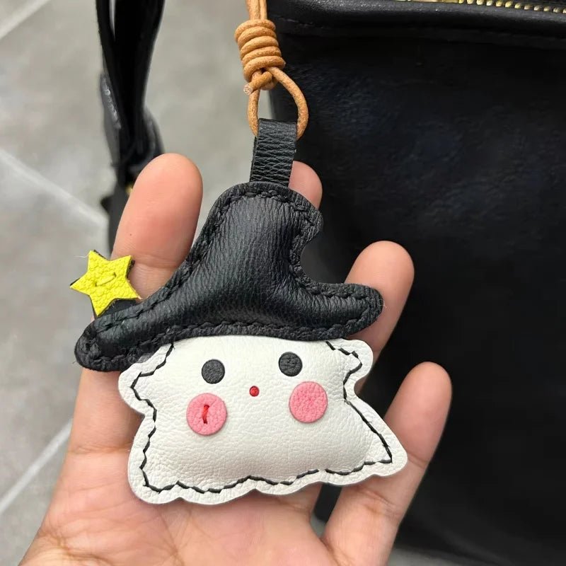 Whimsical Ghostie Leather Bag Charm – Full - Grain Lambskin | Halloween - Inspired Ornament | Cute Backpack & Key Accessory - Tomlynam