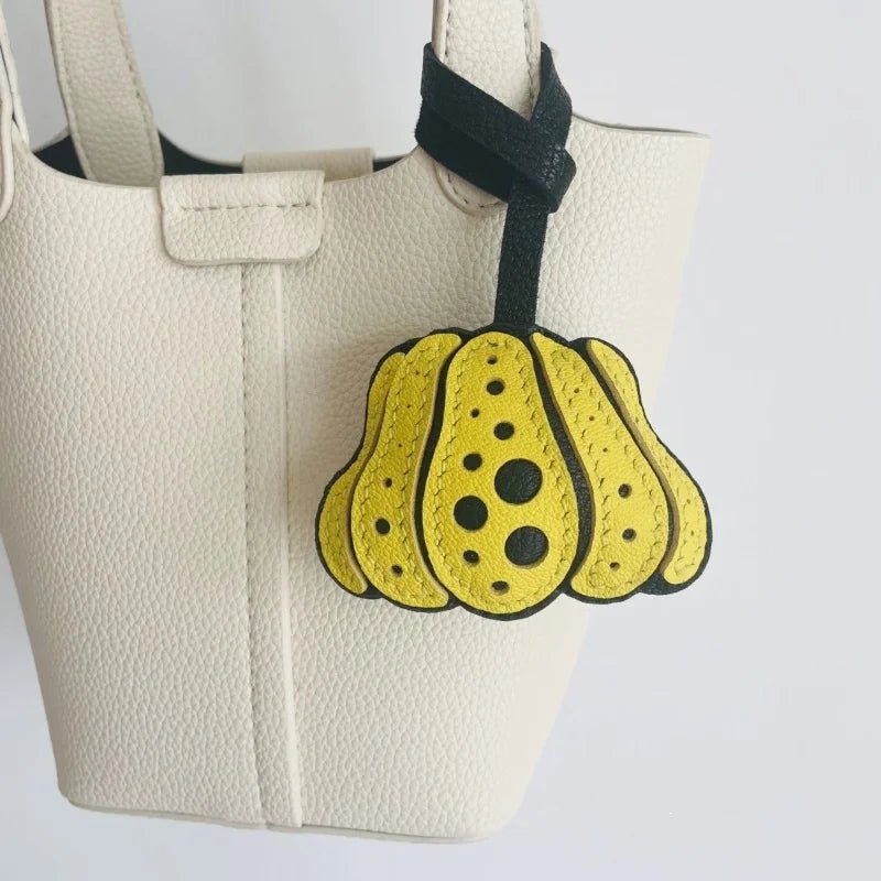 Whimsical Pumpkin Leather Bag Charm – Handmade Slowmade Keychain | Autumn - Inspired Accessory | Cute Pendant Gift in 3 Colors - Tomlynam