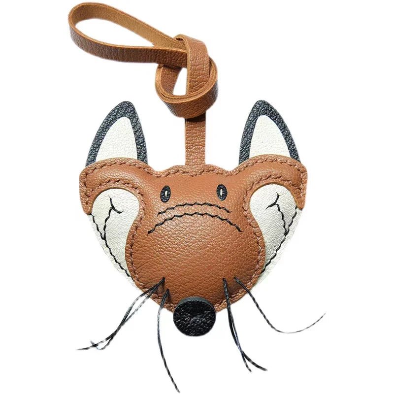 Woodland Fox Leather Bag Charm – Handmade French Lambskin Keychain | Whimsical Animal Pendant | Cute Gift for Bag & Car - Tomlynam