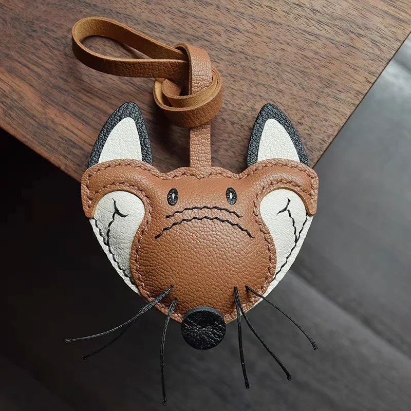 Woodland Fox Leather Bag Charm – Handmade French Lambskin Keychain | Whimsical Animal Pendant | Cute Gift for Bag & Car - Tomlynam