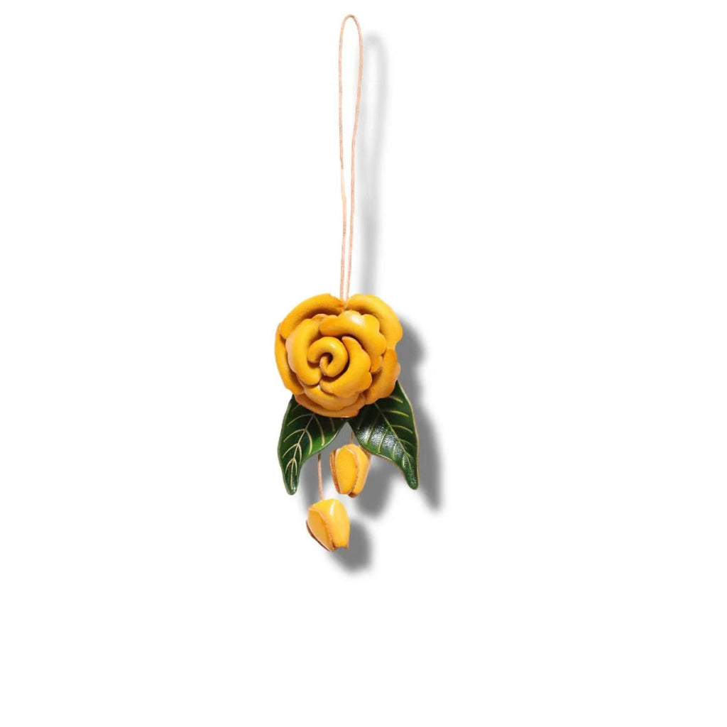 Yellow Rose Leather Bag Charm – Handmade Full - Grain Cowhide Floral Pendant | Hand - Polished Accessory for Tote & Purse Decoration - Tomlynam