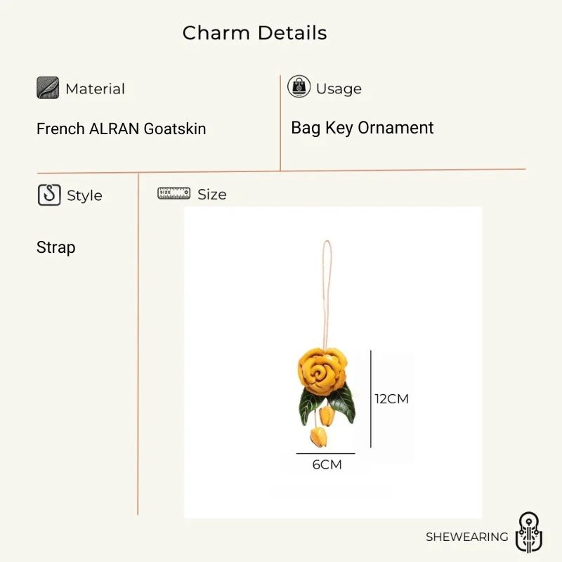 Yellow Rose Leather Bag Charm – Handmade Full - Grain Cowhide Floral Pendant | Hand - Polished Accessory for Tote & Purse Decoration - Tomlynam