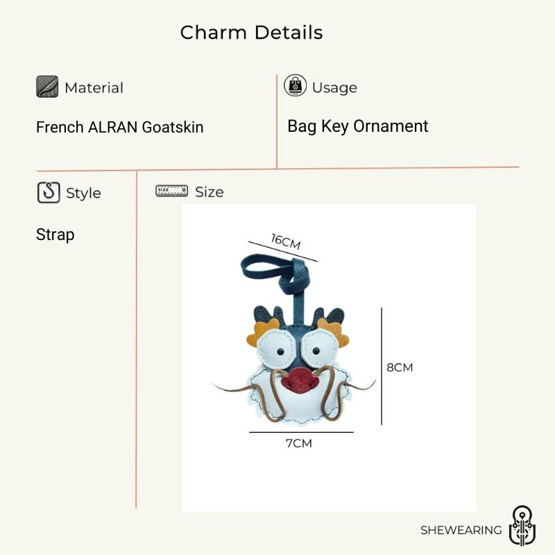 Zodiac Dragon Leather Bag Charm – Handcrafted Full - Grain Goatskin Keychain | Year of the Dragon Gift | Whimsical Bag Pendant - Tomlynam