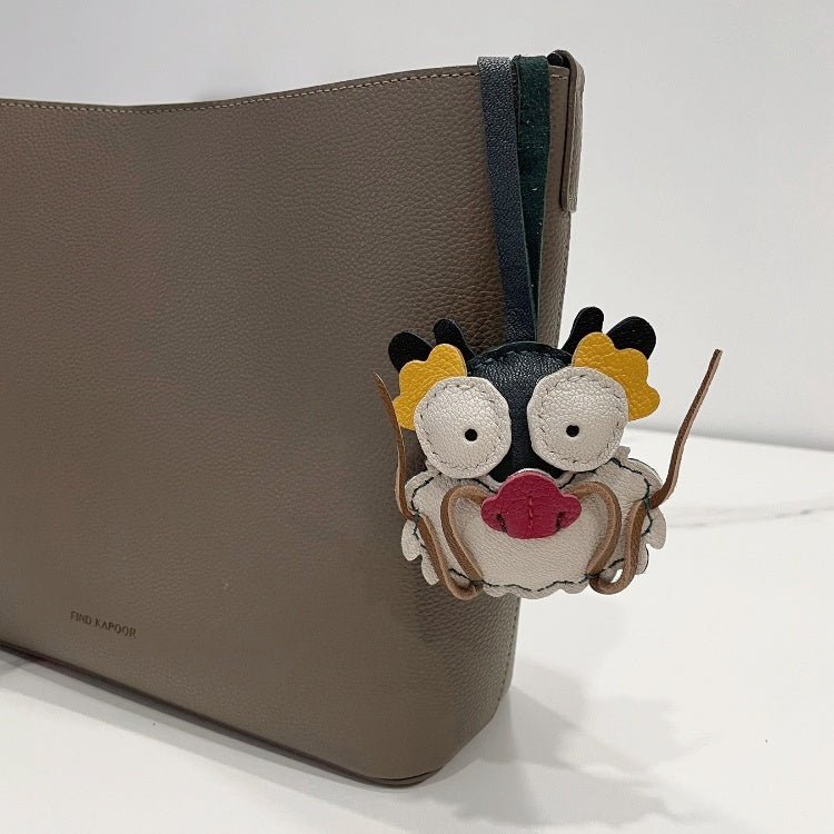 Zodiac Dragon Leather Bag Charm – Handcrafted Full - Grain Goatskin Keychain | Year of the Dragon Gift | Whimsical Bag Pendant - Tomlynam