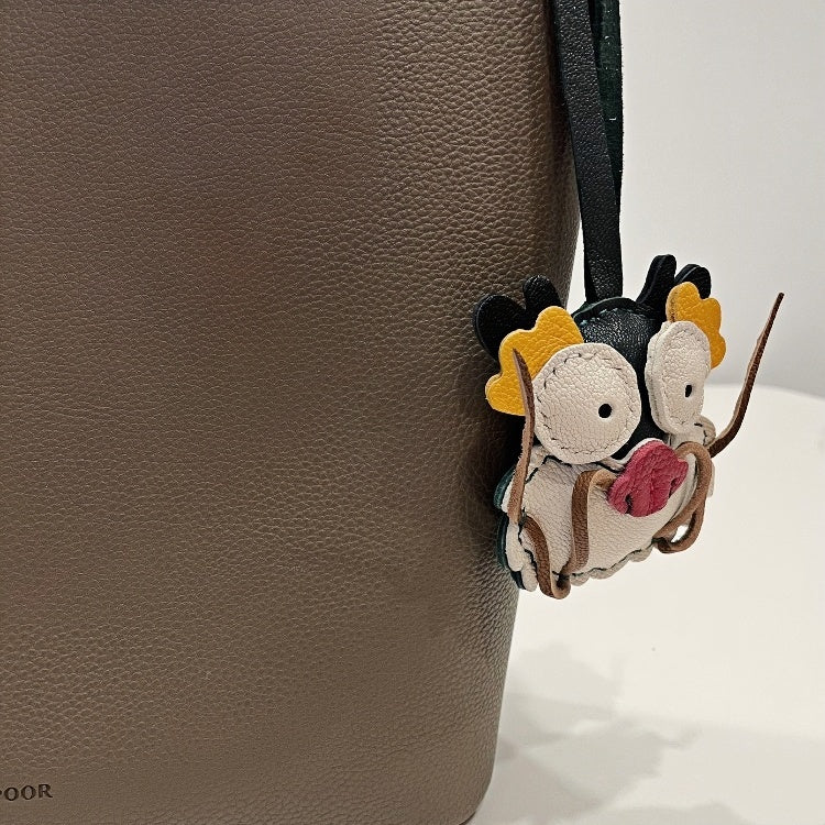 Zodiac Dragon Leather Bag Charm – Handcrafted Full - Grain Goatskin Keychain | Year of the Dragon Gift | Whimsical Bag Pendant - Tomlynam
