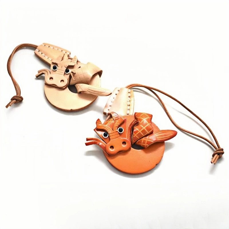Zodiac Dragon Leather Charm – Nordic - Style Handcrafted Goatskin Accessory for Bags, Keys, and Journals, Unique Gift - Tomlynam