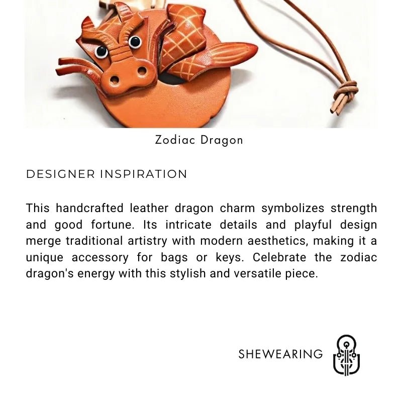 Zodiac Dragon Leather Charm – Nordic - Style Handcrafted Goatskin Accessory for Bags, Keys, and Journals, Unique Gift - Tomlynam